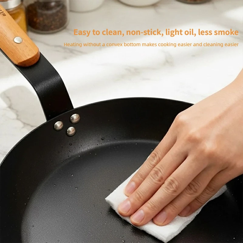 Carbon Steel Cooking Skillet Non Stick Frying Pans with Wooden Handle Hammered… - Image 3