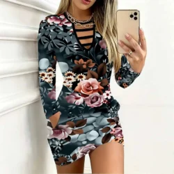 Daily Sexy Pocket Mini Skirt Winter Long Sleeved Skirt Women's Round Neck Dress…