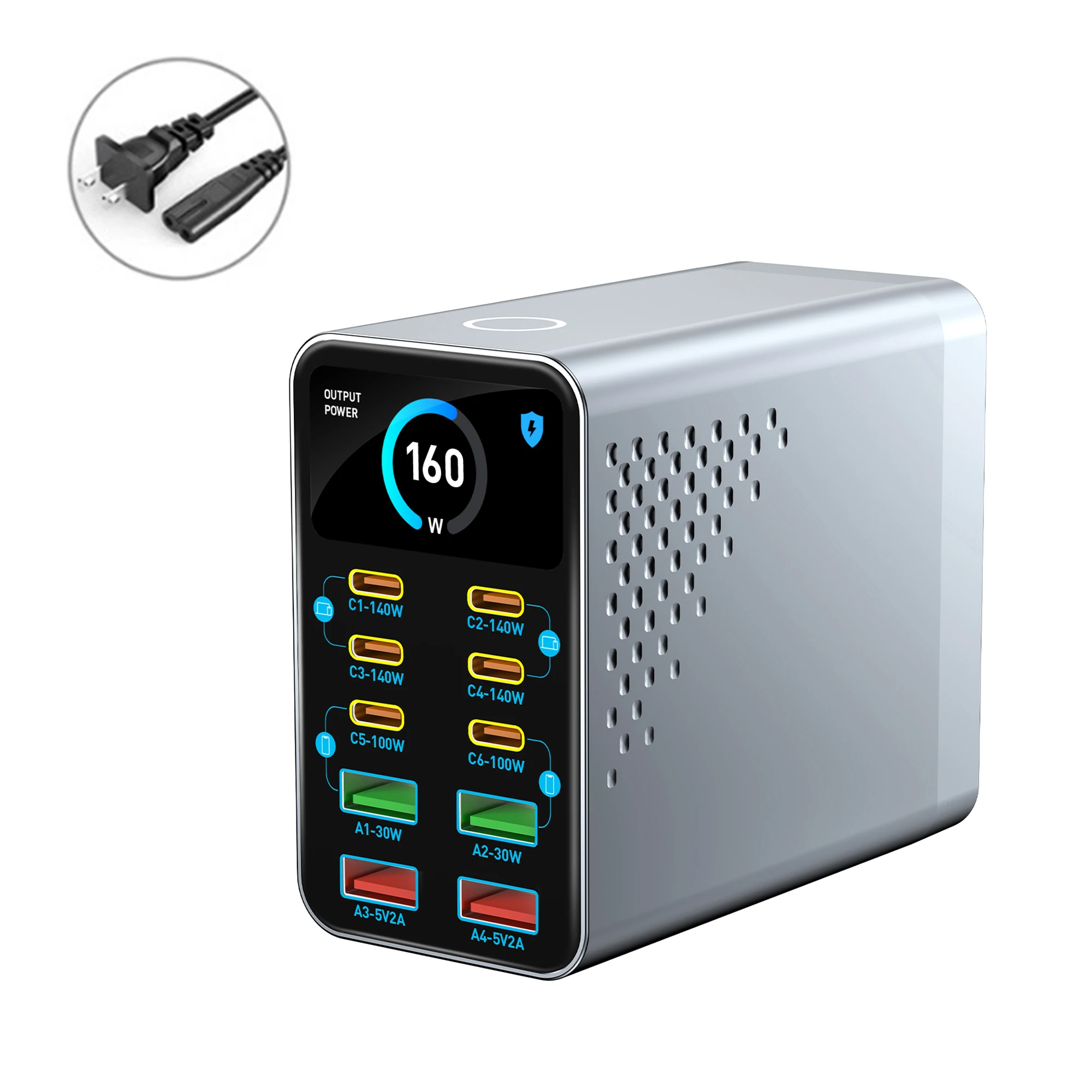 USB Type C GaN Charger Ai Display 10 in 1 Desktop Power Station Fast PD Charge For… - Image 12