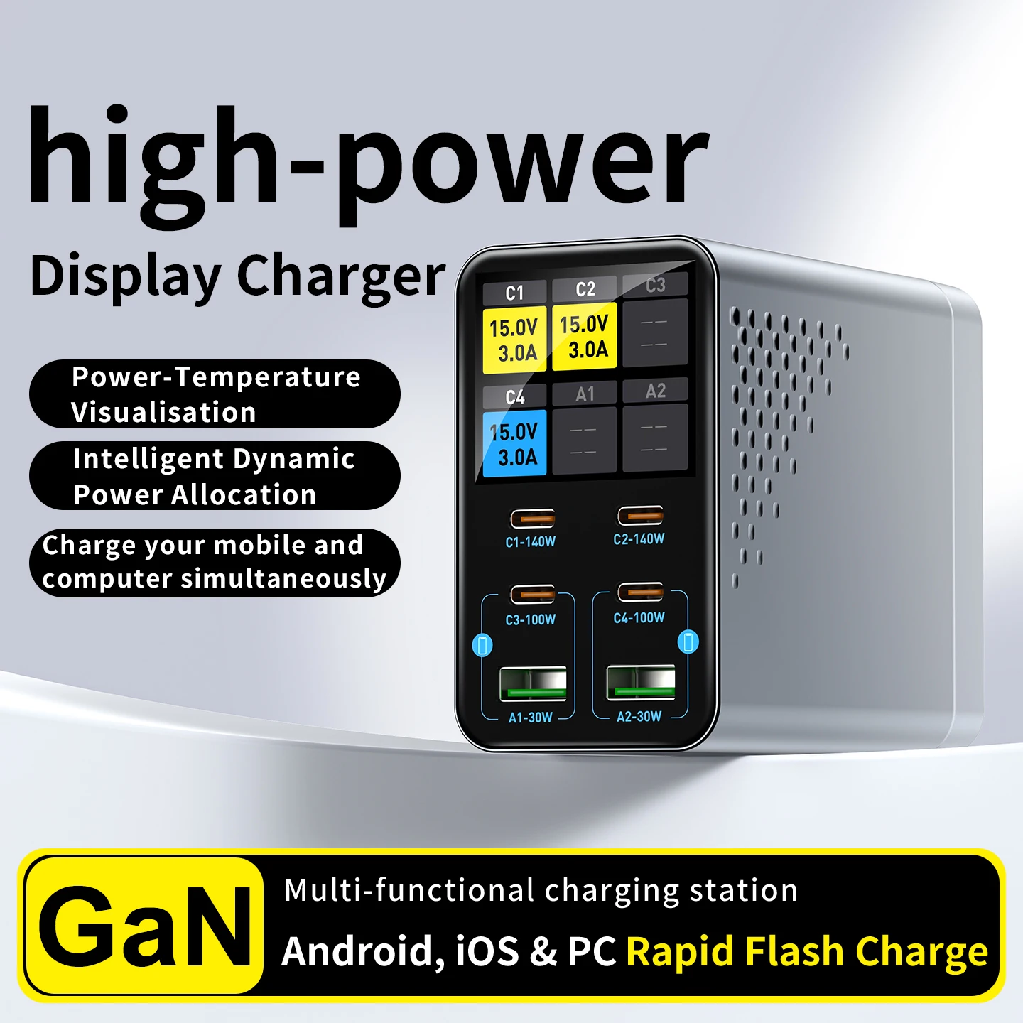 140W GaN 6 Ports PD3.1 Fast Charger Digital Display Multi Port USB C Charging…