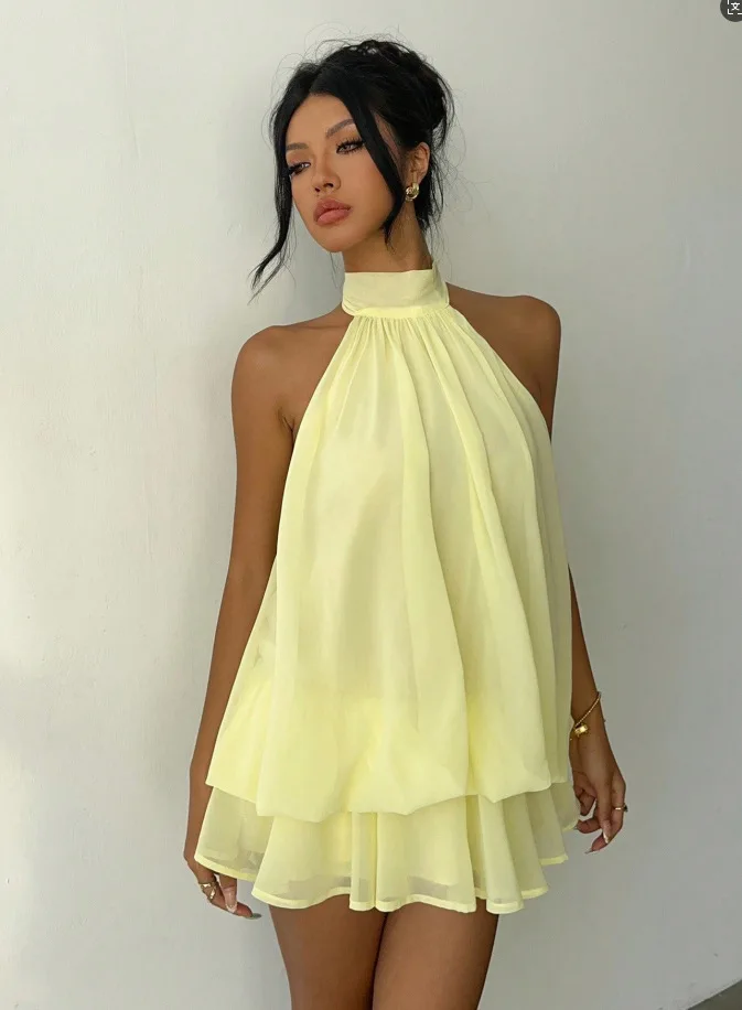 Women's Vacation Slim Fit Fashion Sexy Backless Halter Tie Waist Versatile Solid… - Image 3