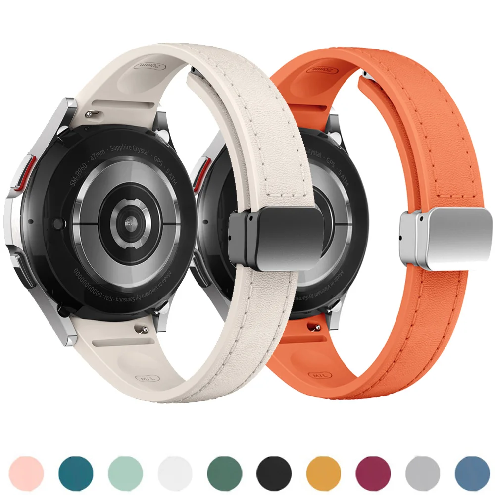Genuine Leather+silicone Strap for Samsung Galaxy Watch 7 6 4 Classic 40mm 44mm 47mm Slim bracelet Galaxy Watch 5 Pro 45mm Strap - Image 2