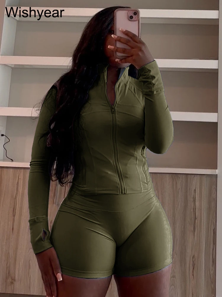 Tracksuit Sales Women Green Two 2 Piece Set Spring Fall Long Sleeve Zip Jacket Top…
