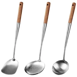 2Pcs Utensils Kitchen Wok Spatula Iron and Ladle Tool Set 17 Inches Spatula For…