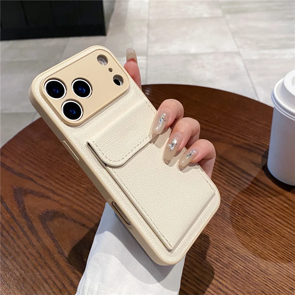 luxury Leather Card Holder Wallet Case For iPhone 11 12 13 mini 14 15 16 E 17 Pro Max 8 7 Plus X Camera Lens Protection Cover - Image 7