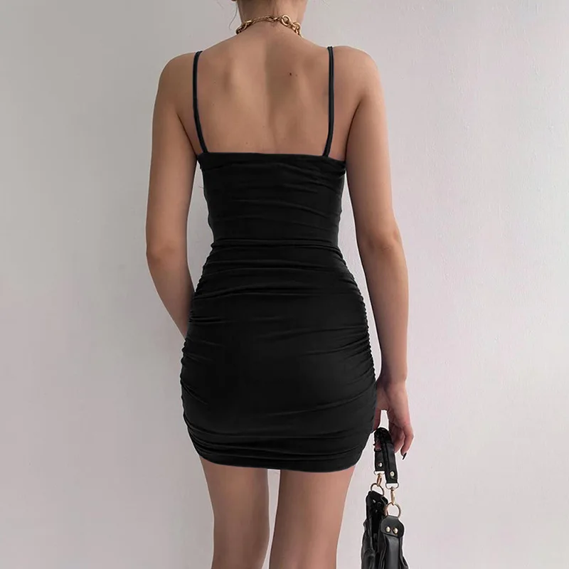 2022 Sexy Spaghetti Strap Bodycon Dress Women Backless Folds Wrap Hip Dresses… - Image 9