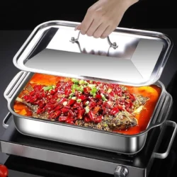 Stainless Steel Deep Baking Pan with Lids Multifunction Rectangular Oven-Safe…