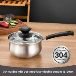 Kitchen 304 Stainless Steel Stewpan Saucepan Milk Pan Soup Cookware Non-stick…