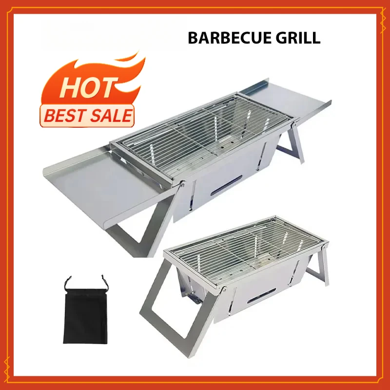 Stainless Steel Folding Barbecue Grill For Home And Outdoor Charcoal Kebabs…