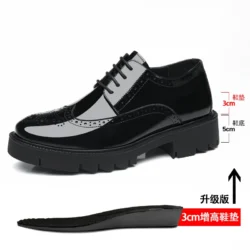 Mens Black Patent Leather Brogue Dress Shoes With Thick Lug Sole Platform Block Heel Formal Business Wedding Party Shoes