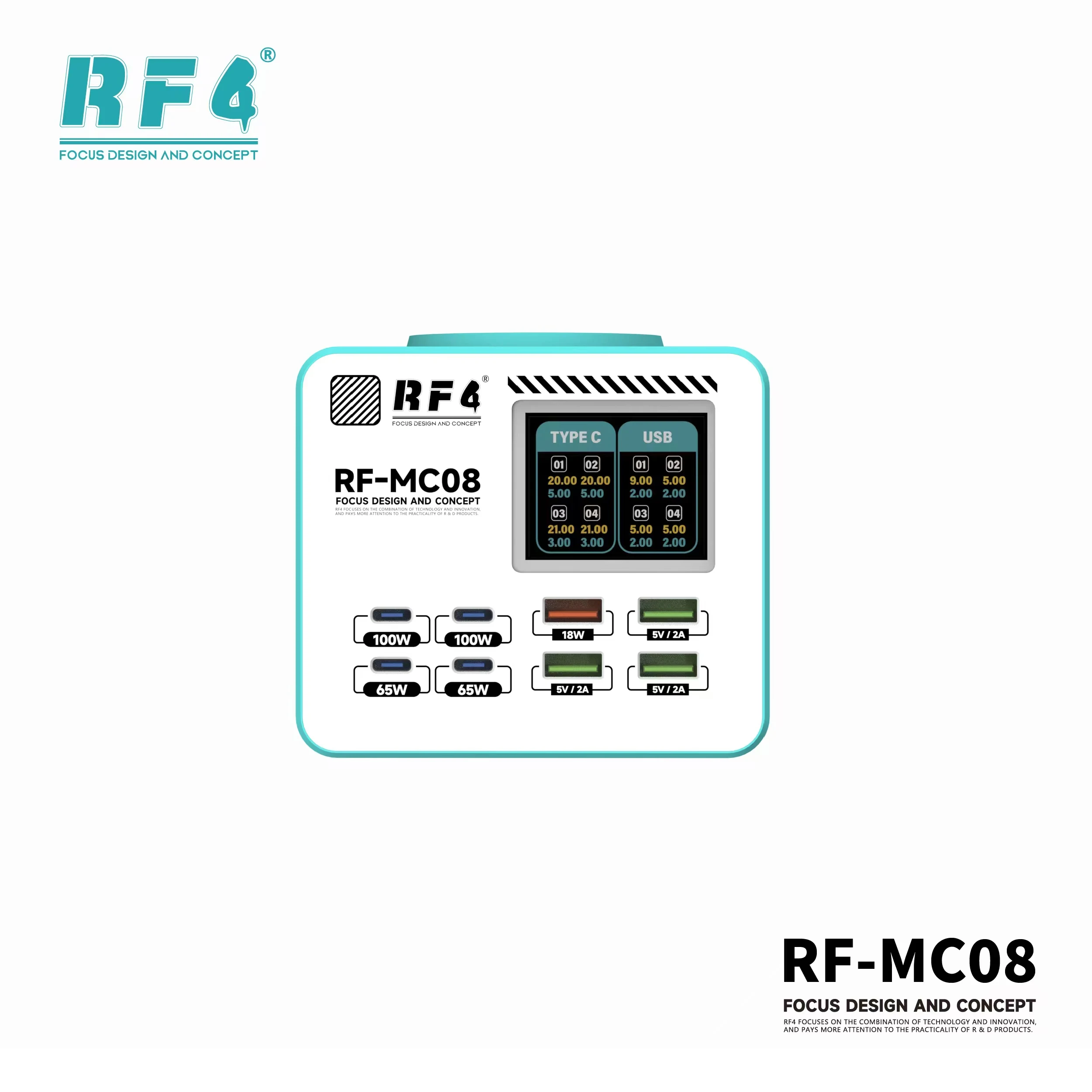 RF4 RF-MC08 Smart Multi-Port Charger Single Port Up To 100W Supports Laptop… - Image 15