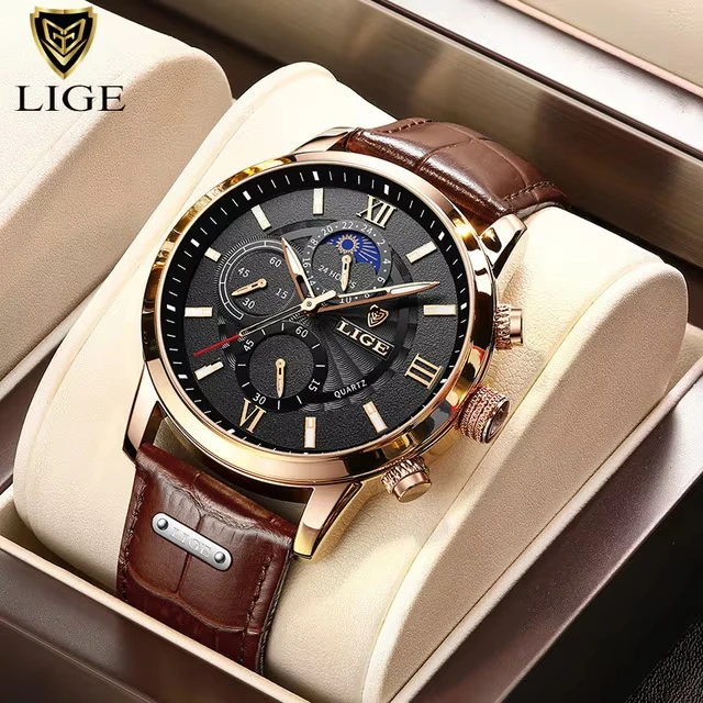 2025 New Mens Watches LIGE Top Brand Luxury Leather Casual Quartz Watch Men's Sport Waterproof Clock Watch Relogio Masculino+Box - Image 13