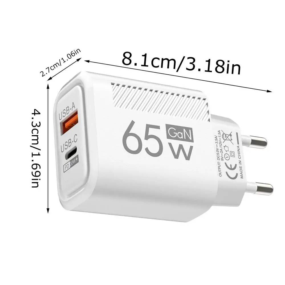 65W GaN Fast Charging USB Type C Charger US EU Plug PD 3.0 Quick Charge Travel… - Image 7