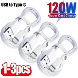 1-3Pcs 120W USB C Phone Cable For iPhone 16 15 17 Pro Max Plus Fast Charging…