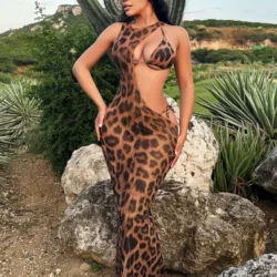 CM.YAYA Women Beach Bikini Set with Cutout Leopard Printed Sexy Long Bodycon…