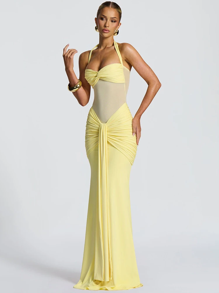 Mozision Halter Backless Sexy Maxi Dress Women Fashion Patchwork Off-shoulder… - Image 4