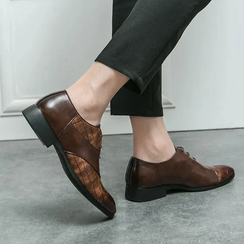 Luxury Leather Shoes for Men Brand Derby Shoes for Men Pointed Toe Lace-up Men's Formal Shoes Handmade Business Footwear 2024 - Image 3