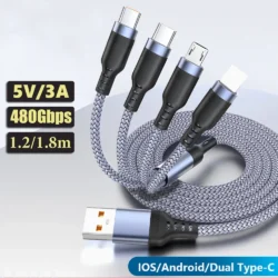 Multi USB Charging Cable (3A) USB Cable 4 in 1 Fast Charging Cord Adapter for…