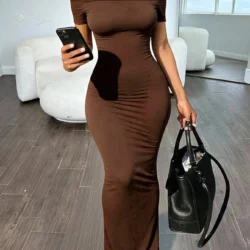 Women's Spring Summer Sexy Coffee Brown Long Dress Fashion Party Beach Vacation…