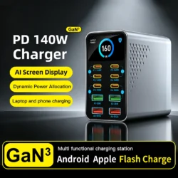 USB Type C GaN Charger Ai Display 10 in 1 Desktop Power Station Fast PD Charge For…