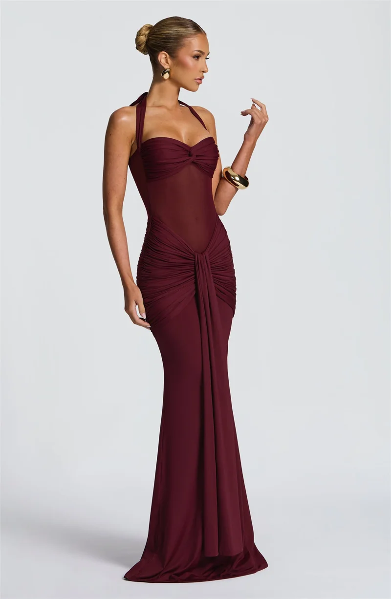 Mozision Halter Backless Sexy Maxi Dress Women Fashion Patchwork Off-shoulder… - Image 14