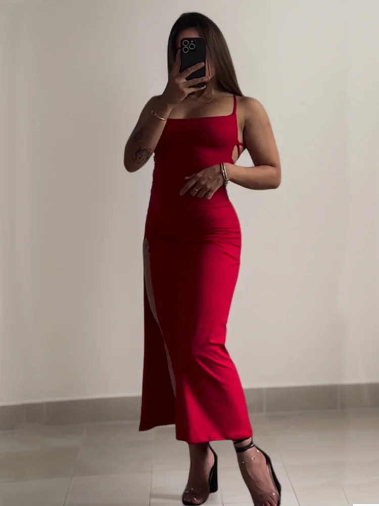 Sexy Backless Lace Up Long Dress Women Split Sleeveless Bodycon Party Club Evening… - Image 3