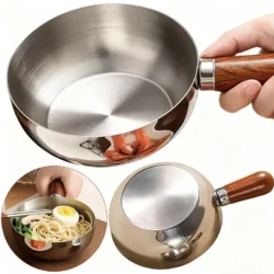 Stainless Steel Saucepan Milk Pan with Walnut Wood Handle Small Cooking Pot for…