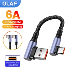 15cm 30cm 90° Short USB Type C Cable 6A USB C To USB C Cable For iPhone 15 16…
