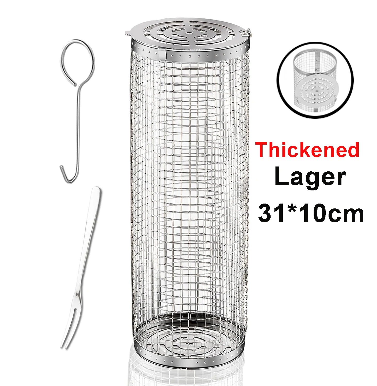 BBQ Basket Stainless Steel Rolling Grilling Basket Wire Mesh Cylinder Grill Basket Portable Round Outdoor Camping Barbecue Rack - Image 8