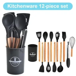 12Pcs Kitchen Utensil Set Silicone Spatula Set Wooden Handle Cooking Tools Kit…