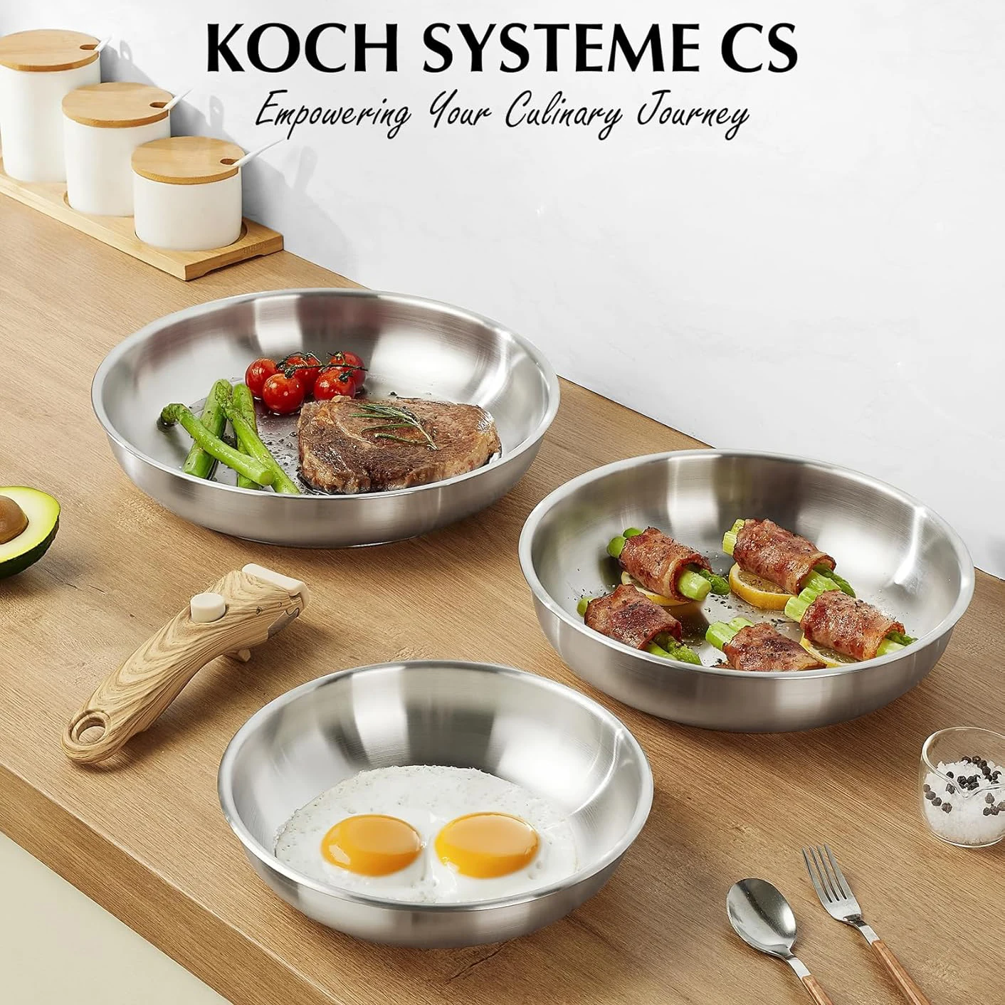 KOCH SYSTEME CS Stainless Steel Frying Pan Set Cooking Pans with Removable Handle… - Image 2
