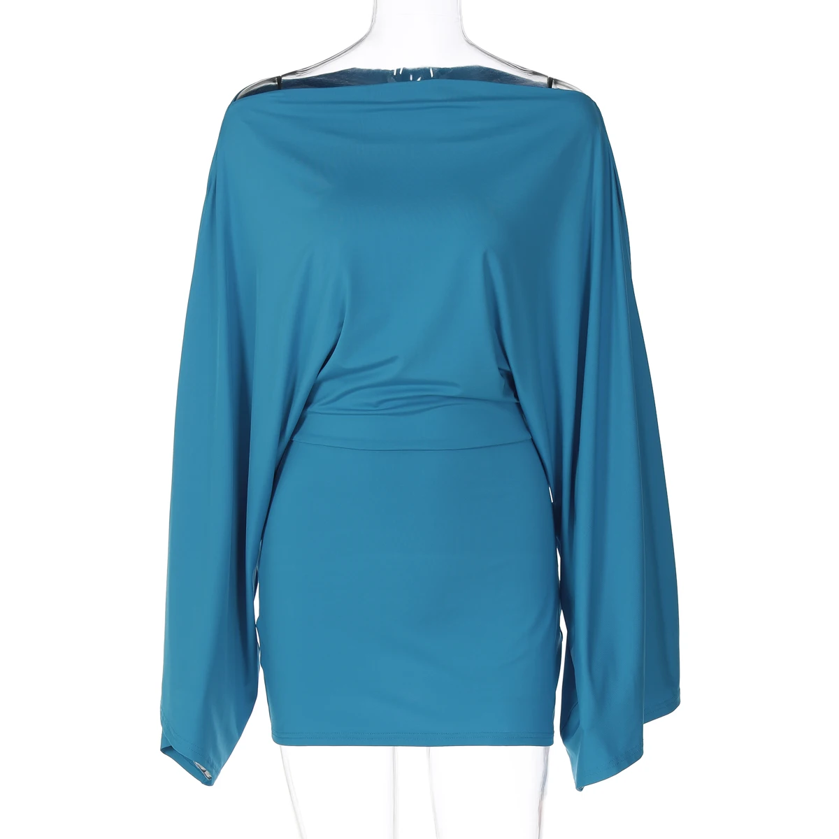 Hugcitar Solid Long Cloak Sleeve Sexy Loose Sexy Ruched Sexy Bodycon Mini Dress… - Image 14
