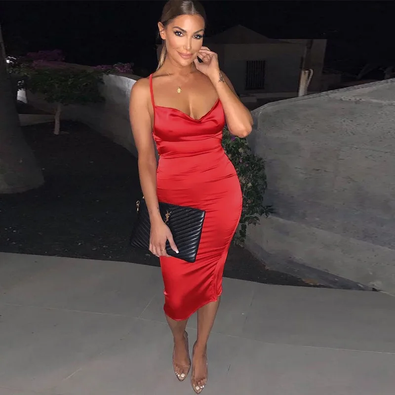 2024 Summer Women's Elegant Party Sexy Lace Up Nightclub Dress Satin Long Dress… - Image 26
