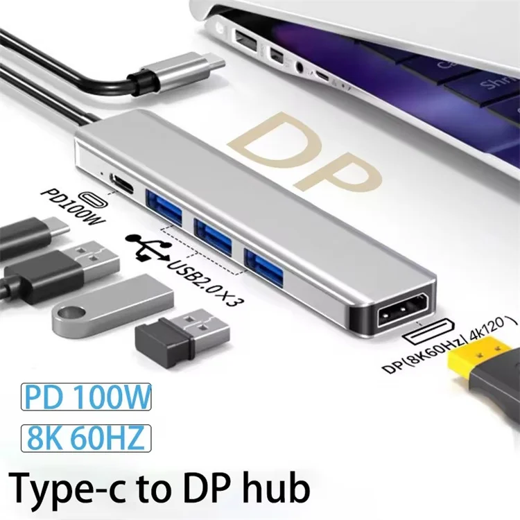 USB-C to DP 8K@60Hz / 4K@120Hz Adapter 100W PD Fast Charging 3-Port USB 2.0 Hub… - Image 9
