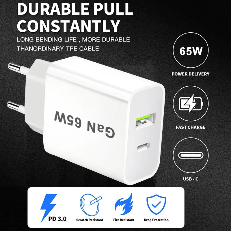 UK/AU/EU/US USB C Charger 65W PD 3.0 GaN Charger Type C Power Charger With 2-Port… - Image 13