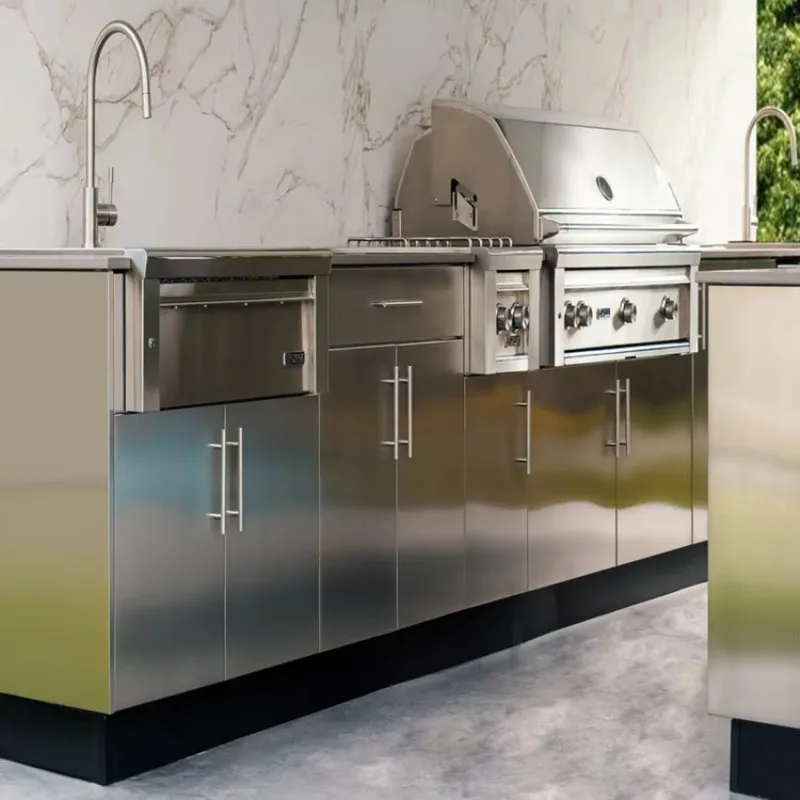 Outdoor Kitchen with Roof Cover Weather-Resistant BBQ Cabinet Set Stainless Steel Garden Kitchen Island with Grill Station - Image 20