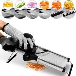LMETJMA Adjustable Mandoline Slicer Stainless Steel Vegetable Slicer Chopper…
