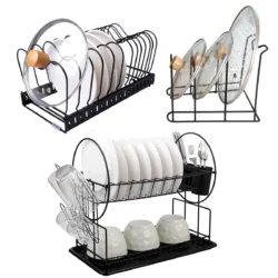 2 Tier Metal Dish Drying Rack Kitchen Rack Cutlery Storage Rack With Drained Board…