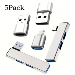 Set of 5 Versatile USB Adapters, Converting USB C to USB A, Featuring a USB 3.0…