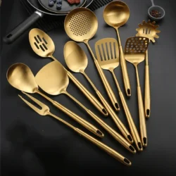 1PC Stainless Steel Kitchen Cookware Gold Cooking Utensils Soup Spoon Eggbeater…