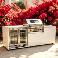 Stainless Steel Outdoor Kitchen With BBQ And Fridge With Grill Cooktop Sink Fridge…