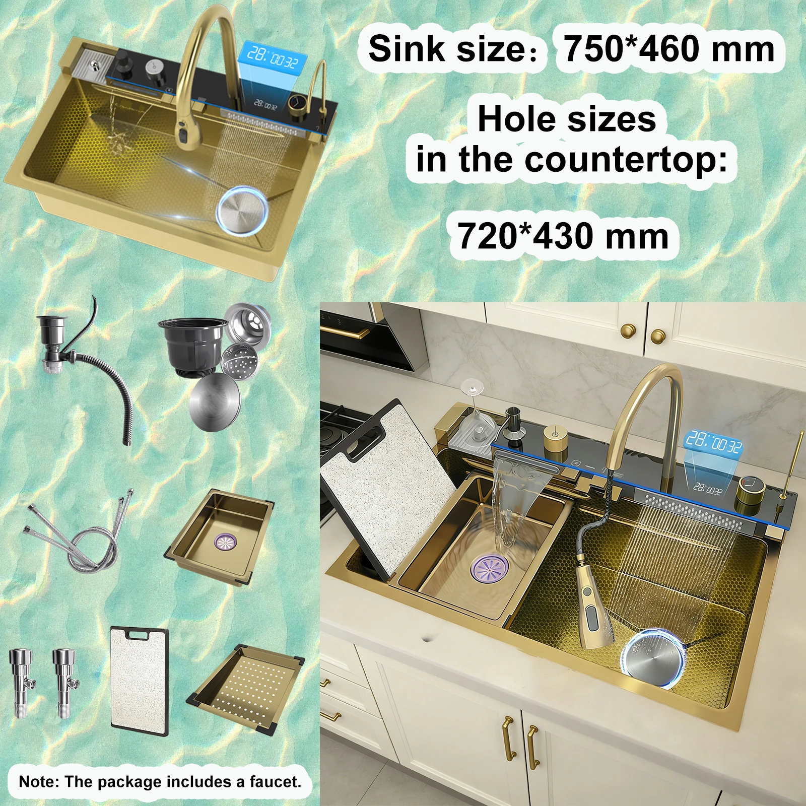 Multifunctional Sinks Stainless Steel Waterfall Kitchen Sink Includes 120 × 50… - Image 17