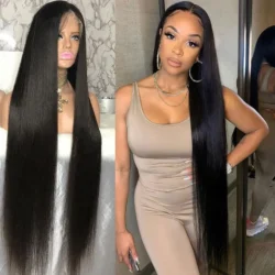 40 Inch 13x6 Hd Lace Frontal Wig Human Hair Glueless Bone Straight Lace Front…