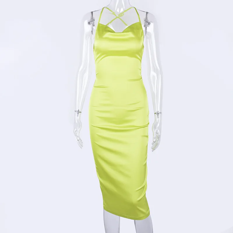 2024 Summer Women's Elegant Party Sexy Lace Up Nightclub Dress Satin Long Dress… - Image 9