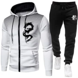 2026 Men's Tracksuit Dragon Print Hoodie and Sweatpants Urban Casual Fashion…