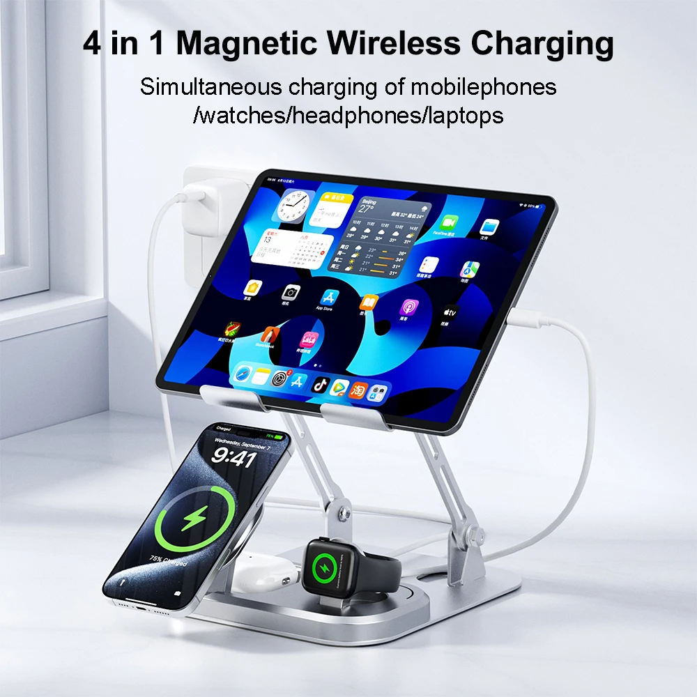 Foldable Magnetic Wireless Charger Stand Type-C 30W Fast Charging Station Phone…