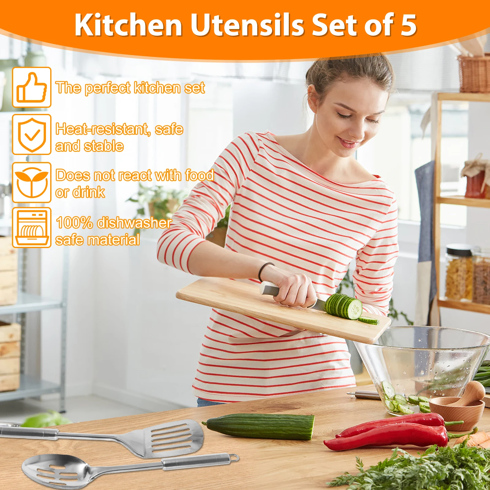5Pcs Cooking Utensil Set, 11 PCS Stainless Steel Kitchen Utensil Set, Nonstick… - Image 6