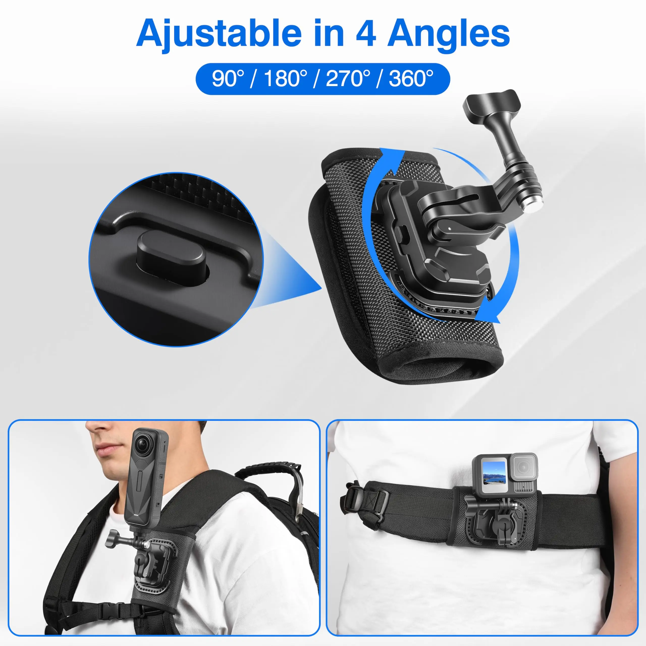 Backpack Mount for Insta360 Luna Ultra X6 X5 Air Ace Pro 2 Shoulder Strap Clip Holder 360° Adjust Quick Release for DJI Osmo 360 - Image 5