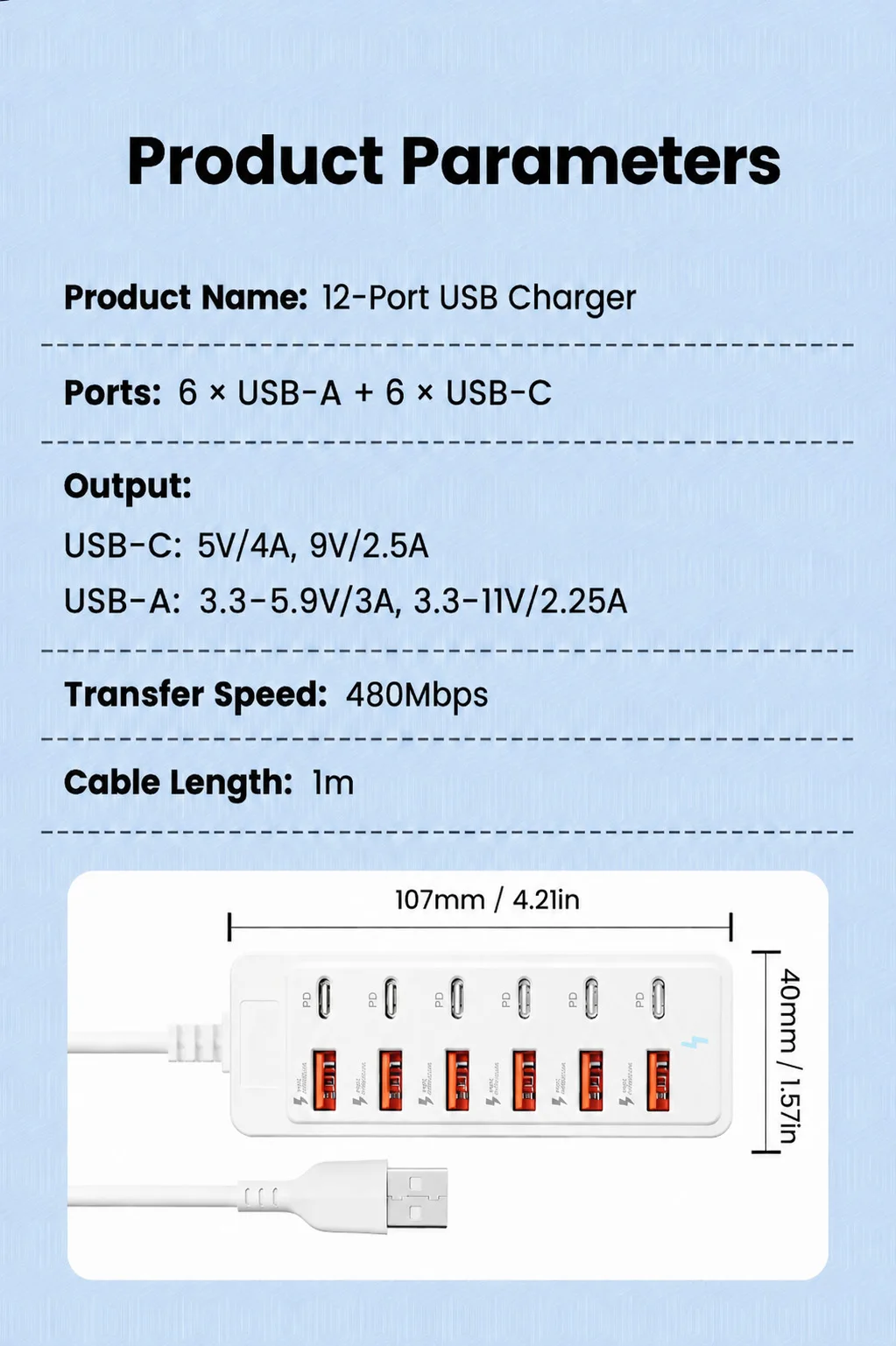 12-Port USB Charger 6 USB-A 6 USB-C Desktop Charging Station Fast Charger Multi… - Image 16