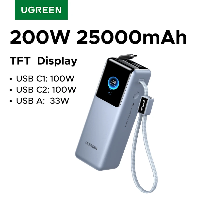 UGREEN Nexode Pro 200W 25000mAh Power Bank Retractable Cables Portable PD External… - Image 7